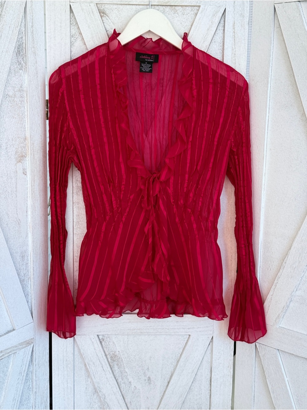 Chiffon Ruffle-Front Blouse in Red -